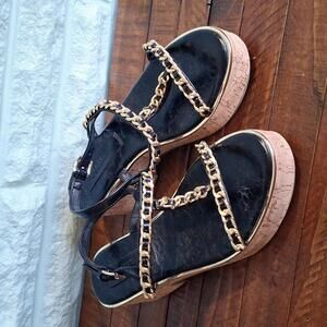 Asos Design Platform Gold Chain Detail Strap Sandal Size 9